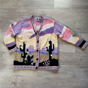 Storybook Knits Vintage 90s Southwest Cactus Saguaro Embroidered Sweater